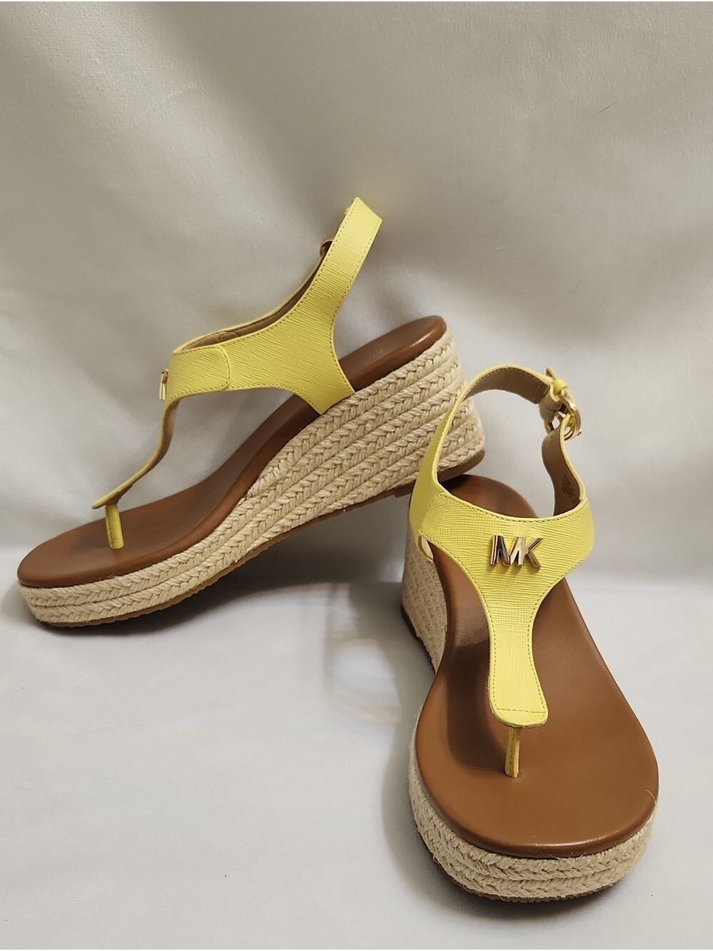 Michael Kors Laney Yellow Leather Espadrille Wedge Thong Sandals (Size 7) - Picture 6 of 12